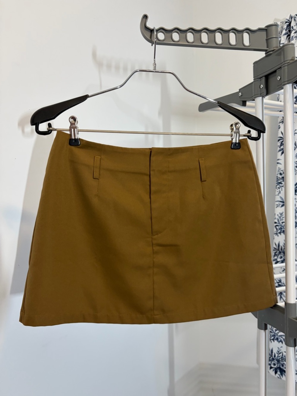 Tailored A-Line Mini Skirt in Olive Brown